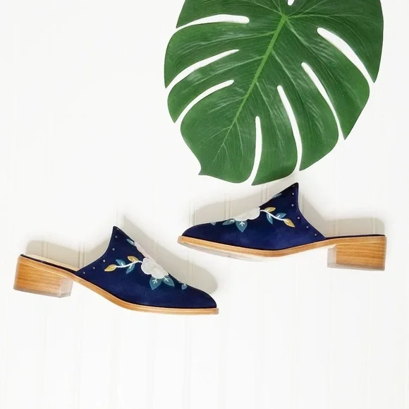 Soludos x Anthropologie Jardin Embroidered Suede Leather Mules 10 - Picture 5 of 8